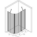 Hietakari Infinia 267 (221x224) Kaareva suihkunurkka kiinteällä seinällä ja kääntyvällä ovella + kiinteä osa
