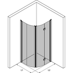 Hietakari Infinia 270 (222x223) Kaareva suihkunurkka kääntyvällä ja taittuvalla ovella