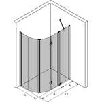 Hietakari Infinia 272 (222x225) Kaareva suihkunurkka kääntyvällä ovella ja taittuvalla ovella jossa kiinteä os