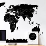 Pastelowe Maailmankartta valtiot -sisustustarra englanniksi, musta L 175x110cm