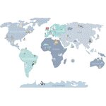 Pastelowe Maailmankartta-sisustustarra, vaaleansininen L 180x120cm