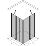 Hietakari Infinia 263 (214x215) Suihkunurkka kääntyvällä ja taittuvalla ovella joissa kiinteät osat