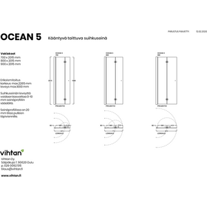 Vihtan Suihkuseinä Ocean 5 taittuva