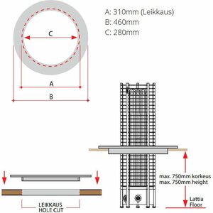 Sawo Sähkökiuas Sawo Tower Round 9kW kiinteä ohjaus