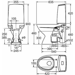 IDO WC-istuin Glow 67 peruskorjaus 2-H korkea poistoputkiliitännällä
