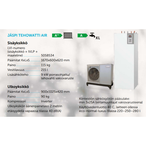 Jäspi Ilmavesilämpöpumppu Tehowatti Air Mono 8