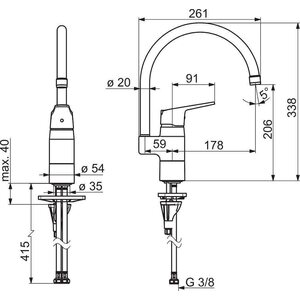 Oras Keittiöhana Vega 1838FG-33 mattamusta