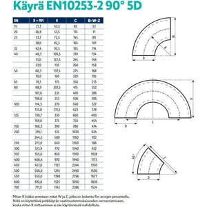 Teräskäyrä 90º hitsattava P235GH 5D 60,3mm seinämä 2,9mm
