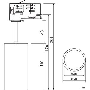 Valaisin Grönlund Mini Tube spot 10W 4000K 3-vaihekiskoadapterilla musta