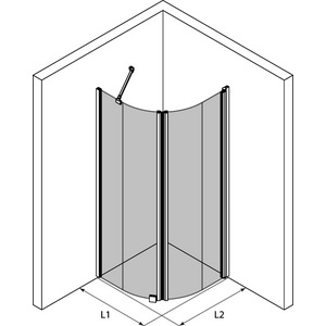 Hietakari Infinia 265 (221x222) kaareva suihkunurkka kiinteällä seinällä ja kääntyvällä ovella