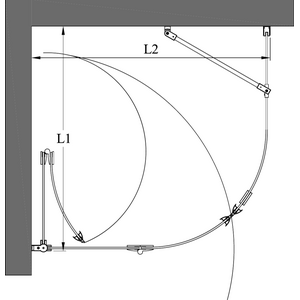 Hietakari Infinia 266 (221x223) Kaareva suihkunurkka kiinteällä seinällä ja taittuvalla ovella