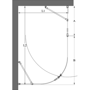 Hietakari Infinia 267 (221x224) kaareva suihkunurkka kiinteällä seinällä ja kääntyvällä ovella + kiinteä osa