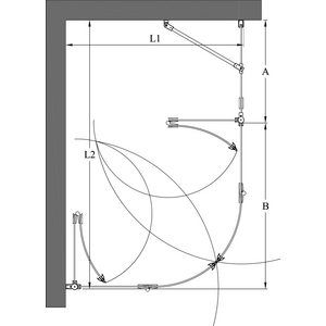 Hietakari Infinia 275 (223x225) kaareva suihkunurkka taittuvilla ovilla joista toisessa kiinteä osa