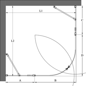 Hietakari Infinia 276 (224x224) kaareva suihkunurkka kääntyvillä ovilla joissa kiinteät osat