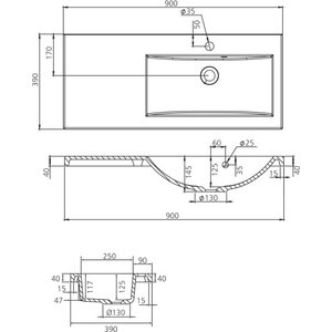 Grip Claudia 90 valumarmoriallas 902x390mm Right handed