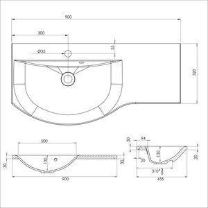 Grip Dali 90 valumarmoriallas 900x320/435mm Vasenkätinen