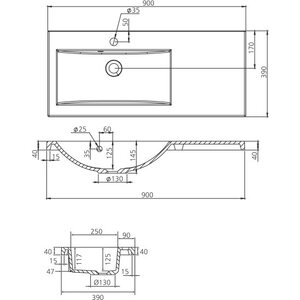 Grip Claudia 90 valumarmoriallas 902x390mm Vasenkätinen