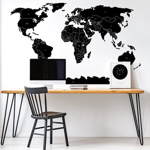 Pastelowe Maailmankartta valtiot -sisustustarra englanniksi, musta M 130x85cm