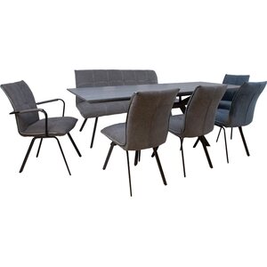 Home4you Ruokailuryhmä EDDY-2 pöytä + 4 tuolia ja penkillä, metallijalat, melamiinikansi, kangasverhoilu, jatkopalalla, musta/harmaa