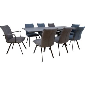 Home4you Ruokailuryhmä EDDY-2 pöytä + 8 tuolia, metallijalat, melamiinikansi, kangasverhoilu, jatkopalalla, musta/harmaa