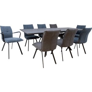 Home4you Ruokailuryhmä EDDY-2 pöytä + 8 tuolia, metallijalat, melamiinikansi, kangasverhoilu, jatkopalalla, musta/sininen