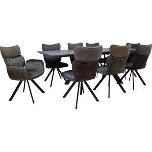 Home4you Ruokailuryhmä EDDY-2 pöytä + 8 tuolia, metallijalat, melamiinikansi, samettiverhoilu, jatkopalalla, musta/tummanvihreä