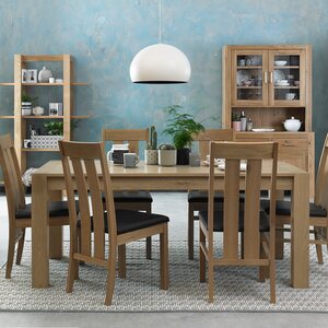Ruokailuryhmä TURIN pöytä + 6 tuolia, tammirunko, viilutettu, jatkettava, keinonahkaa, ruskea