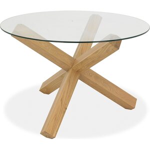 Ruokapöytä TURIN, pyöreä 120cm, tammirunko, lasikansi, kirkas/ruskea