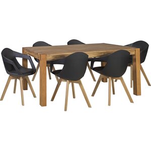 Ruokailuryhmä CHICAGO NEW pöytä + 6 tuolia, tammiviilutettu, kuppituolit, jatkettava, ruskea/musta