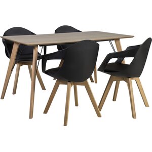 Ruokailuryhmä HELENA pöytä + 4 tuolia, tammijalat, keinonahkaa, käsinojilla, musta/ruskea