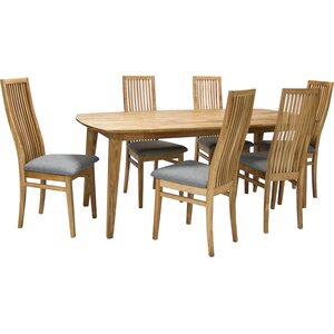 Ruokailuryhmä RETRO pöytä + 6 tuolia, tammirunko, kangasverhoilu, beige