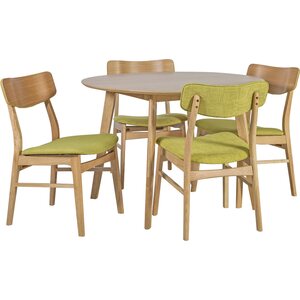 Home4you Ruokailuryhmä JAXTON pöytä + 4 tuolia, kumipuurunko, klaffipöytä, vaaleanvihreä/ruskea