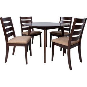 Home4you Ruokailuryhmä AMBER pöytä + 4 tuolia, kumipuurunko, tummanruskea/beige