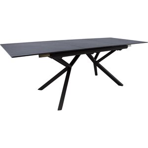 Ruokapöytä EDDY 160/220x90xK76cm, metallijalat, kivikansi, jatkopalalla, tummanharmaa/musta