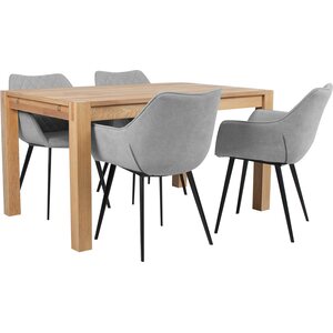 Ruokailuryhmä CHICAGO NEW pöytä + 4 tuolia, tammiviilutettu, kuppituolit, jatkettava, ruskea/vaaleanharmaa