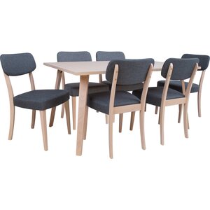 Home4you Ruokailuryhmä ADORA pöytä + 6 tuolia, pyökkirunko, viilutettu, harmaa/vaaleanbeige