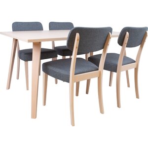 Ruokailuryhmä ADORA pöytä + 4 tuolia, pyökkirunko, viilutettu, harmaa/vaaleanbeige