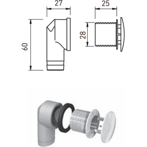 Prevex Ylivuoto 13507 holkki 25mm kierre ja peitelevy