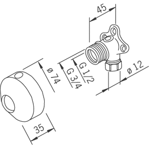 Oras Pinta-asennuskulma Oras 204021Z 3/4" x 1/2" x 12mm