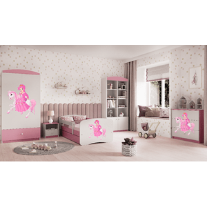Kocot Kids Babydreams lastensänky säilytyslaatikolla 140x70cm - Prinsessa & ratsu, vaaleanpunainen