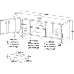 Eureka Carbon-tv-taso 150 cm, musta