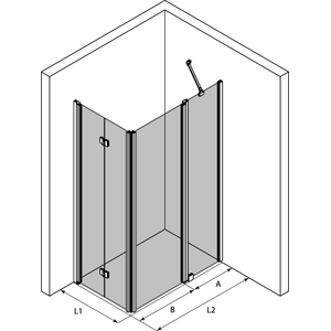 Hietakari Infinia 260 (213x214) Suihkunurkka taittuvalla ovella ja kääntyvällä ovella + kiinteä osa