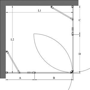 Hietakari Infinia 262 (214x214) suihkunurkka kääntyvillä ovilla joissa kiinteät osat