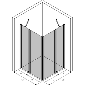 Hietakari Infinia 262 (214x214) suihkunurkka kääntyvillä ovilla joissa kiinteät osat
