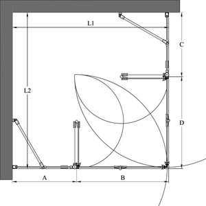 Hietakari Infinia 264 (215x215) suihkunurkka taittuvilla ovilla joissa kiinteät osat