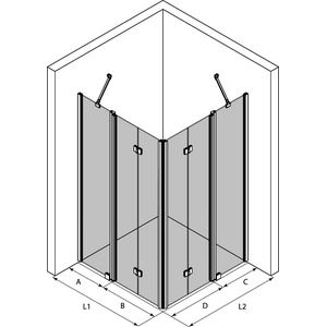 Hietakari Infinia 264 (215x215) suihkunurkka taittuvilla ovilla joissa kiinteät osat