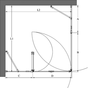 Hietakari Infinia 263 (214x215) Suihkunurkka kääntyvällä ja taittuvalla ovella + kiinteät osat