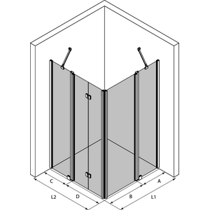 Hietakari Infinia 263 (214x215) Suihkunurkka kääntyvällä ja taittuvalla ovella + kiinteät osat
