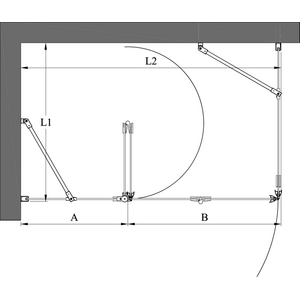 Hietakari Infinia 254 (211x215) Suihkunurkka kiinteällä seinällä ja taittuvalla ovella jossa kiinteä osa