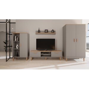Kocot Denver vaatekaappi tangolla, 5 hyllyä, harmaa/beige